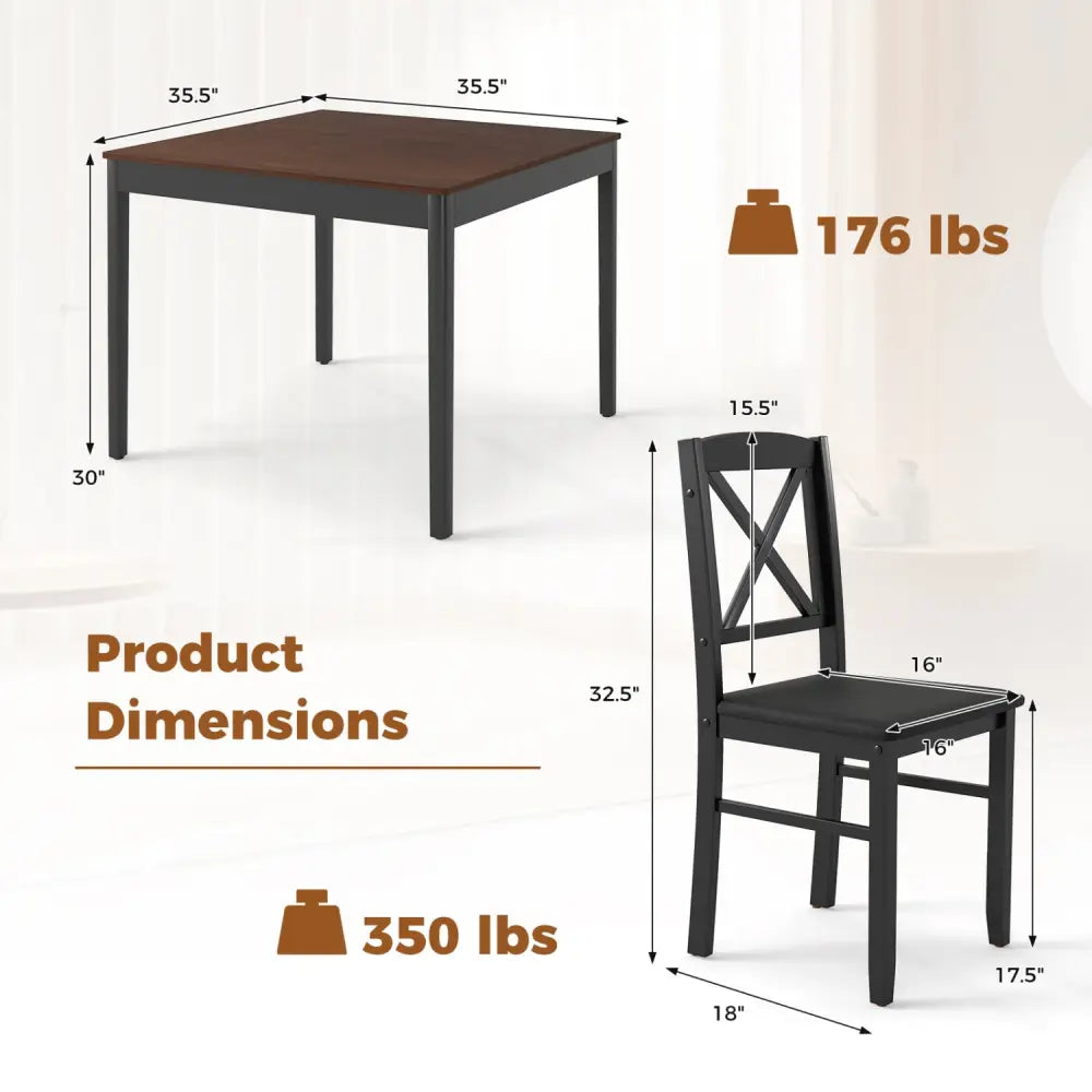 3-Piece Dining Table Set Wooden Square Kitchen Table for 2 People-Brown - Brown - Dining Room Sets