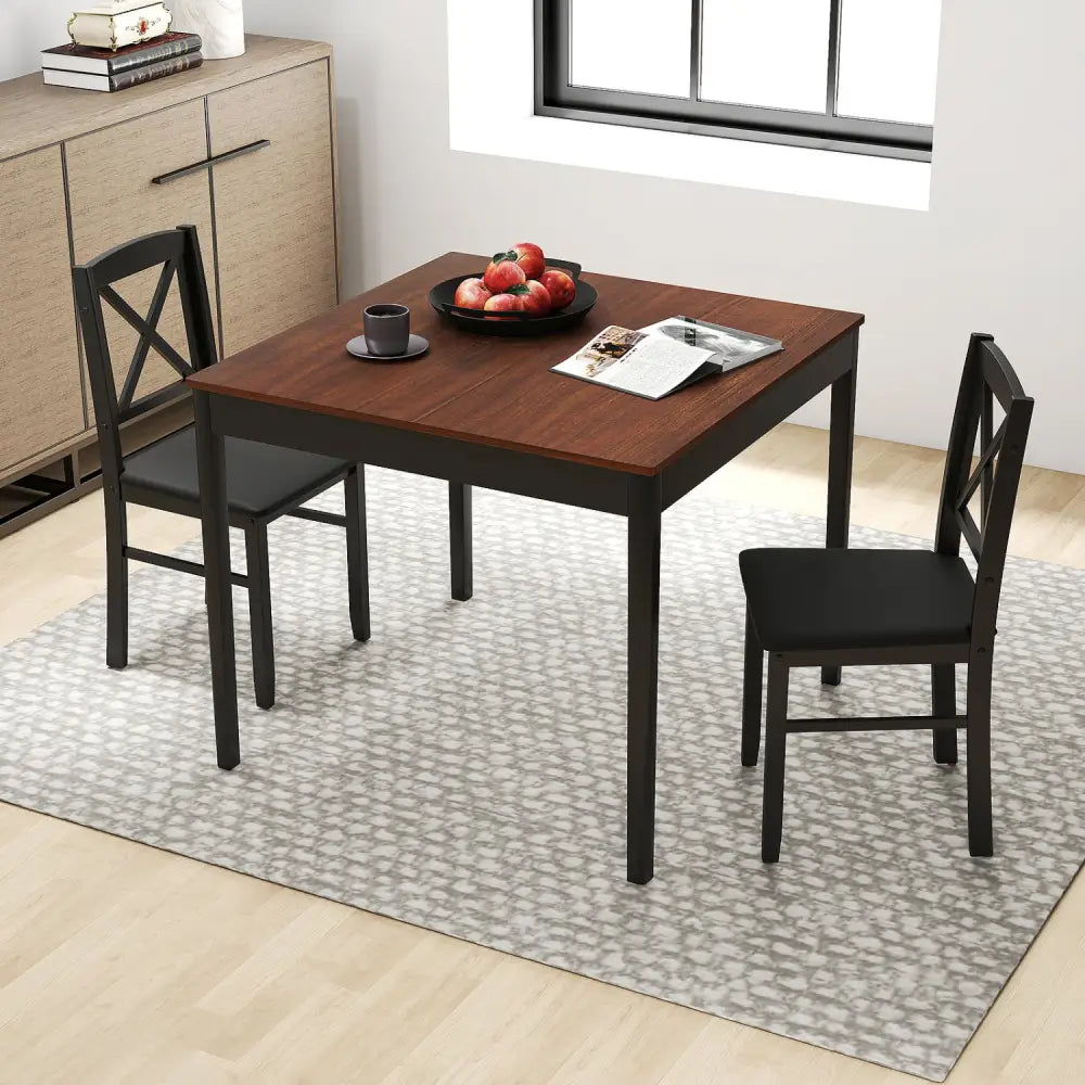 3-Piece Dining Table Set Wooden Square Kitchen Table for 2 People-Brown - Brown - Dining Room Sets