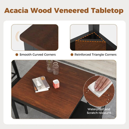 3-Piece Dining Table Set Wooden Square Kitchen Table for 2 People-Brown Costway