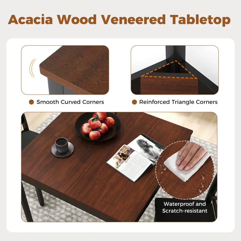 3-Piece Dining Table Set Wooden Square Kitchen Table for 2 People-Brown - Brown - Dining Room Sets