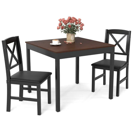 3-Piece Dining Table Set Wooden Square Kitchen Table for 2 People-Brown Costway