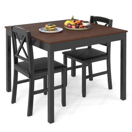 3-Piece Dining Table Set Wooden Square Kitchen Table for 2 People-Brown Costway