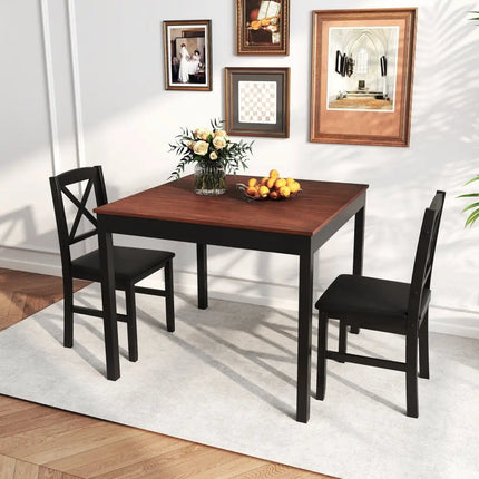 3-Piece Dining Table Set Wooden Square Kitchen Table for 2 People-Brown Costway