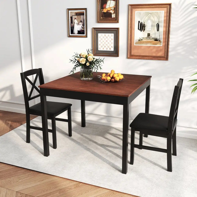 3-Piece Dining Table Set Wooden Square Kitchen Table for 2 People-Brown Costway