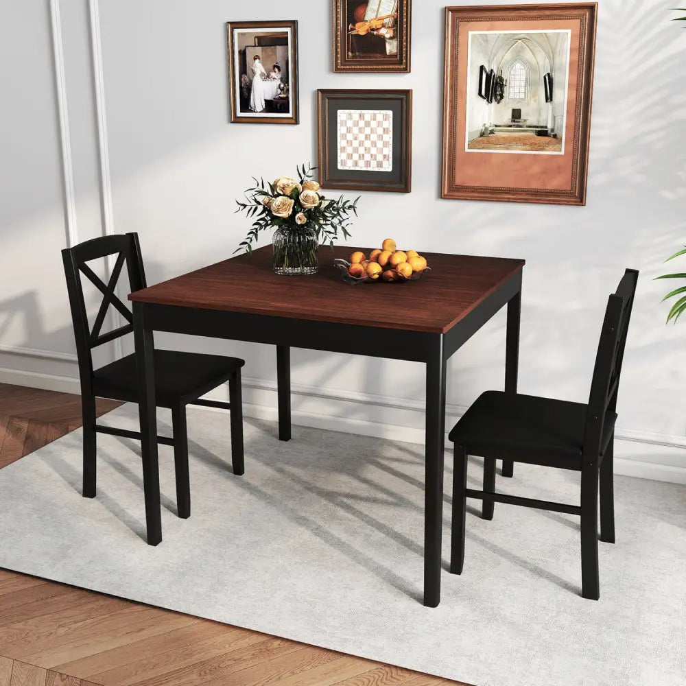 3-Piece Dining Table Set Wooden Square Kitchen Table for 2 People-Brown - Brown - Dining Room Sets