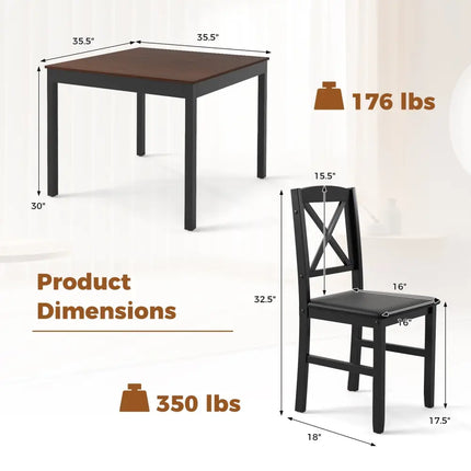 3-Piece Dining Table Set Wooden Square Kitchen Table for 2 People-Brown Costway