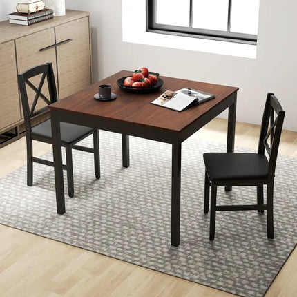 3-Piece Dining Table Set Wooden Square Kitchen Table for 2 People-Brown Costway