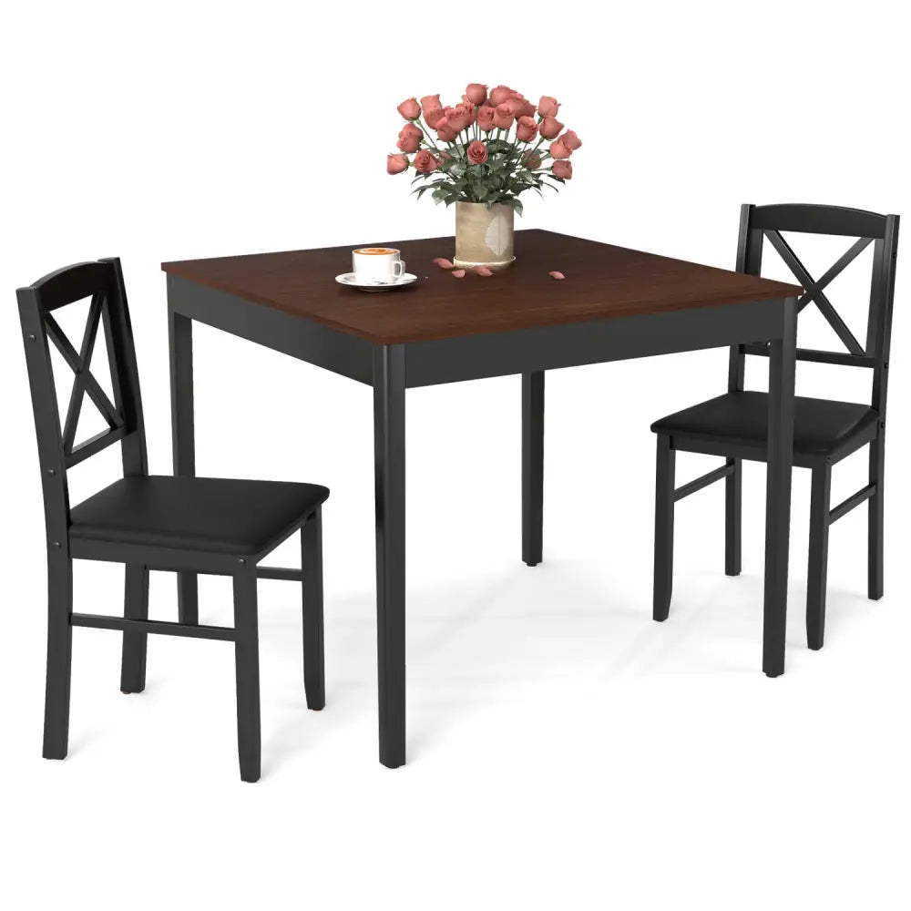3-Piece Dining Table Set Wooden Square Kitchen Table for 2 People-Brown - Brown - Dining Room Sets
