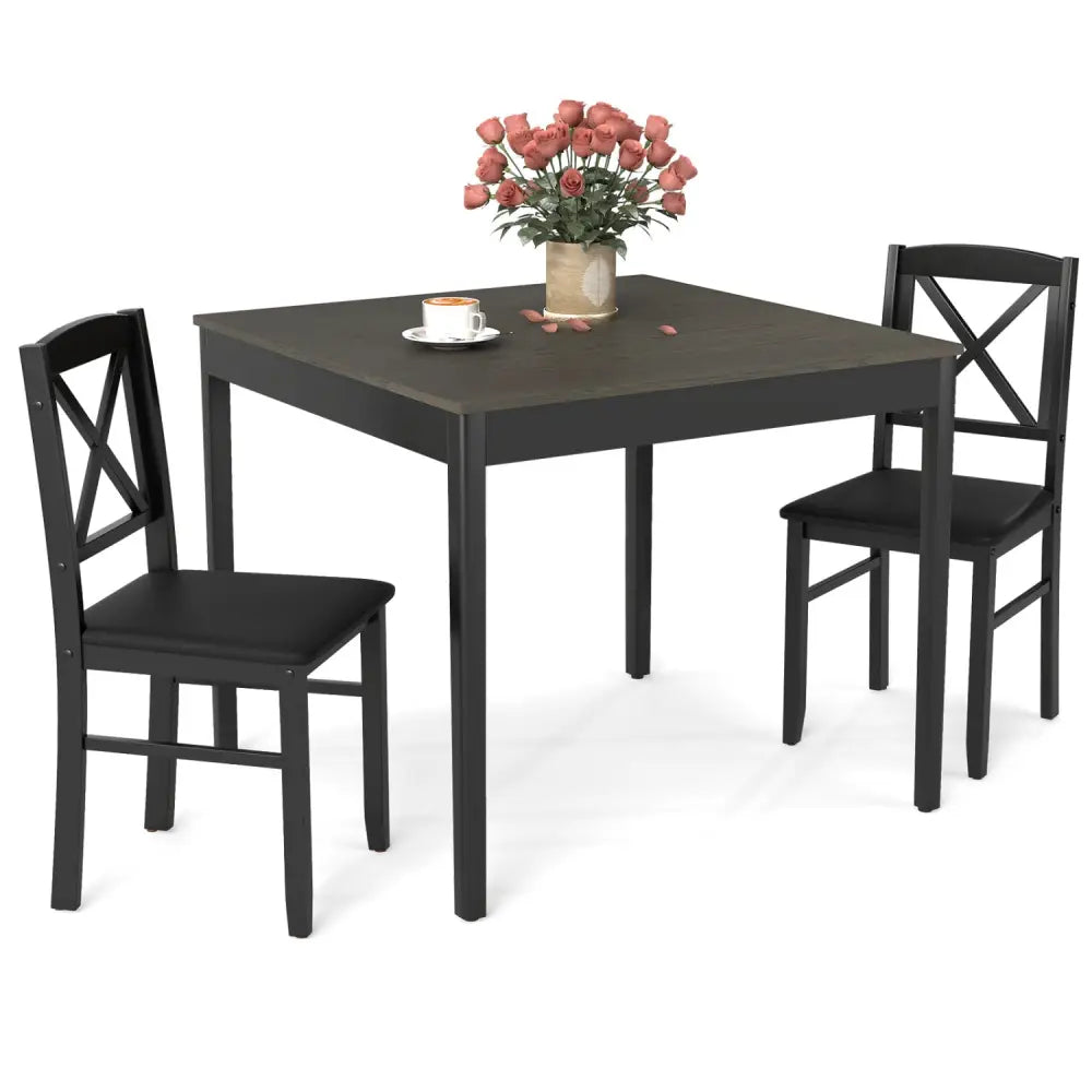 3-Piece Dining Table Set Wooden Square Kitchen Table for 2 People-Gray - Gray - Dining Room Sets