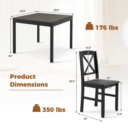 3-Piece Dining Table Set Wooden Square Kitchen Table for 2 People-Gray Costway