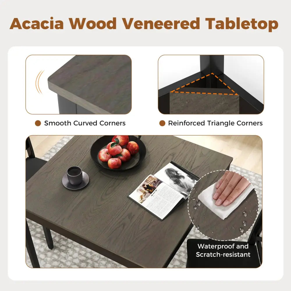 3-Piece Dining Table Set Wooden Square Kitchen Table for 2 People-Gray - Gray - Dining Room Sets