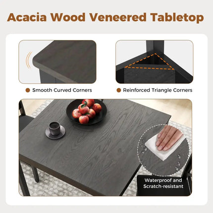 3-Piece Dining Table Set Wooden Square Kitchen Table for 2 People-Gray Costway