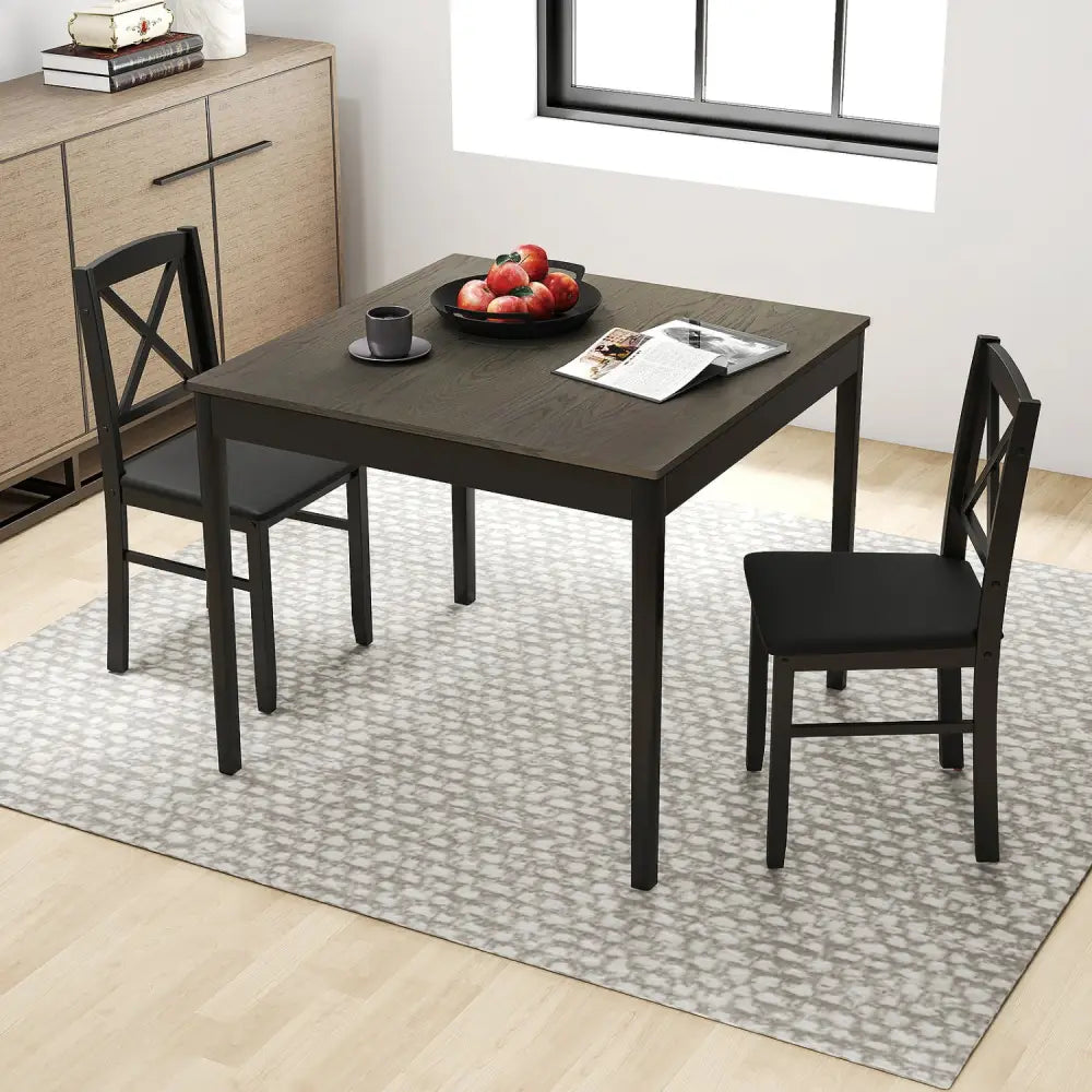 3-Piece Dining Table Set Wooden Square Kitchen Table for 2 People-Gray - Gray - Dining Room Sets