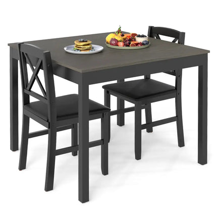 3-Piece Dining Table Set Wooden Square Kitchen Table for 2 People-Gray Costway