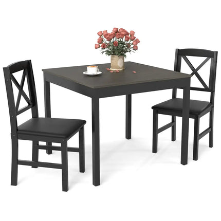 3-Piece Dining Table Set Wooden Square Kitchen Table for 2 People-Gray Costway