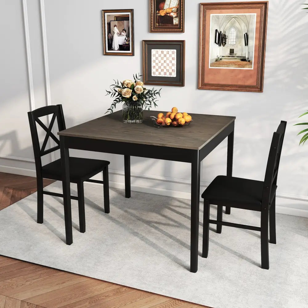 3-Piece Dining Table Set Wooden Square Kitchen Table for 2 People-Gray - Gray - Dining Room Sets