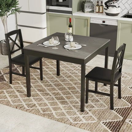 3-Piece Dining Table Set Wooden Square Kitchen Table for 2 People-Gray Costway