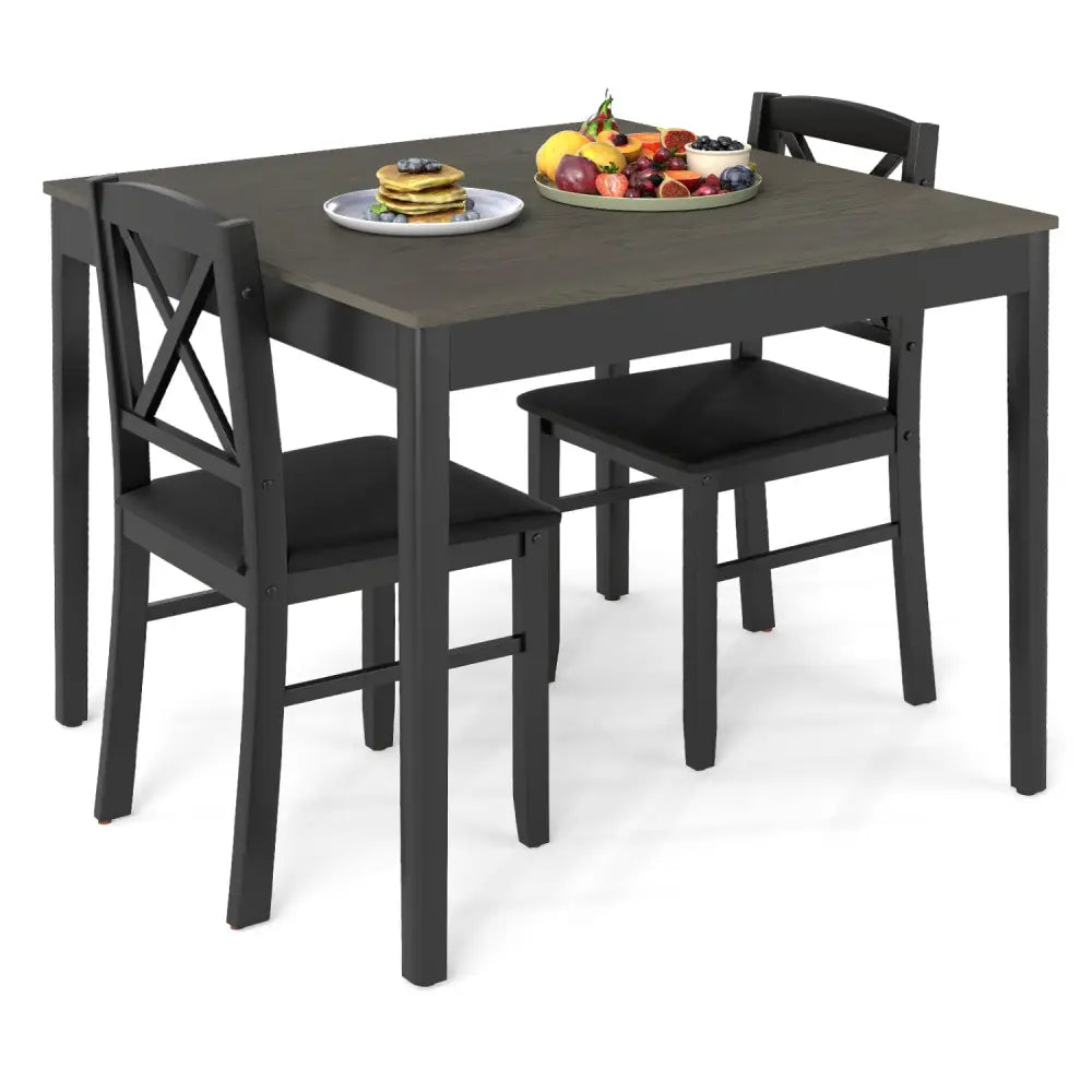 3-Piece Dining Table Set Wooden Square Kitchen Table for 2 People-Gray - Gray - Dining Room Sets