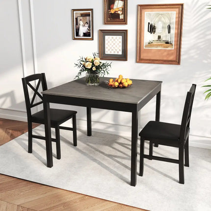 3-Piece Dining Table Set Wooden Square Kitchen Table for 2 People-Gray Costway