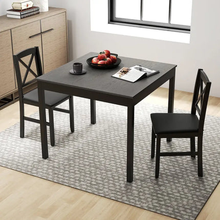 3-Piece Dining Table Set Wooden Square Kitchen Table for 2 People-Gray Costway