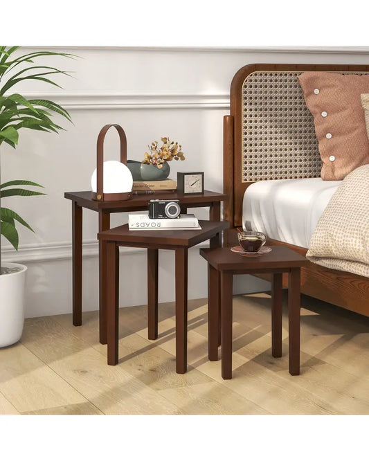3-Piece Farmhouse Rectangle Side Table Set for Living Room-Walnut - Walnut - End & Side Tables