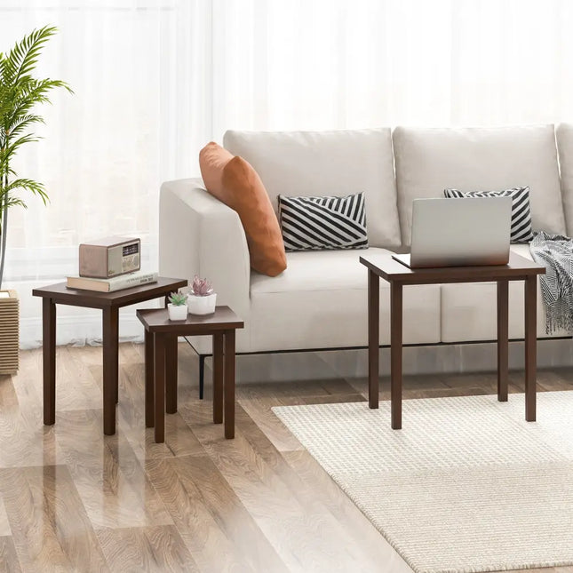 3-Piece Farmhouse Rectangle Side Table Set for Living Room-Walnut Costway