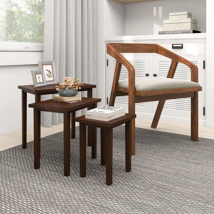 3-Piece Farmhouse Rectangle Side Table Set for Living Room-Walnut Costway