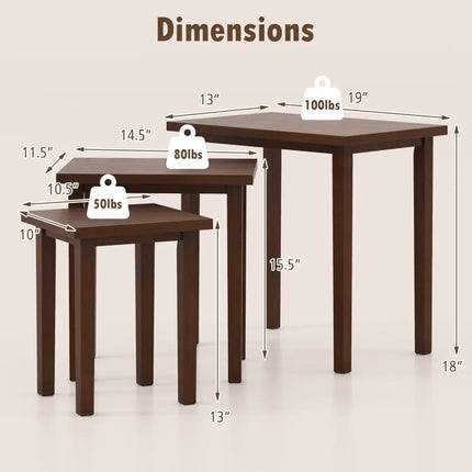 3-Piece Farmhouse Rectangle Side Table Set for Living Room-Walnut Costway
