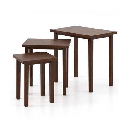3-Piece Farmhouse Rectangle Side Table Set for Living Room-Walnut Costway