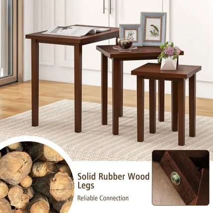 3-Piece Farmhouse Rectangle Side Table Set for Living Room-Walnut Costway