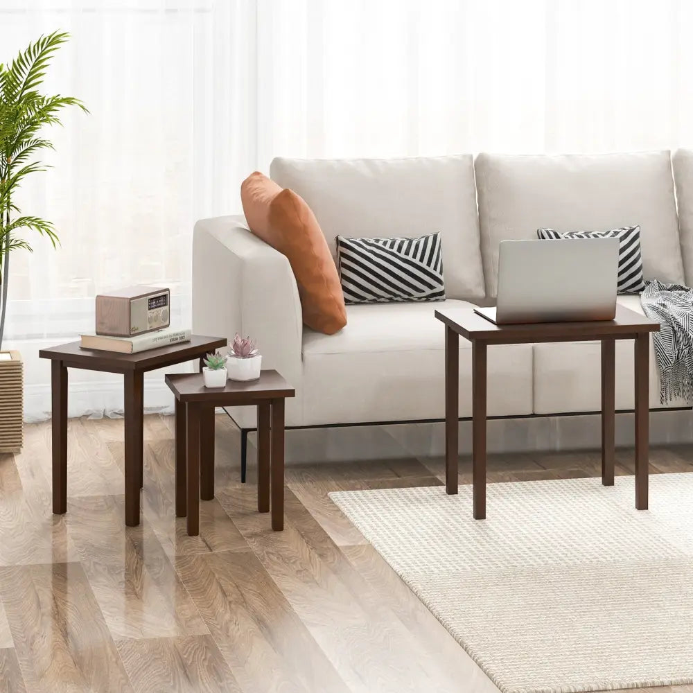 3-Piece Farmhouse Rectangle Side Table Set for Living Room-Walnut - Walnut - End & Side Tables
