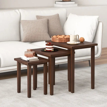 3-Piece Farmhouse Rectangle Side Table Set for Living Room-Walnut Costway