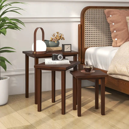 3-Piece Farmhouse Rectangle Side Table Set for Living Room-Walnut Costway