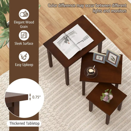 3-Piece Farmhouse Rectangle Side Table Set for Living Room-Walnut Costway