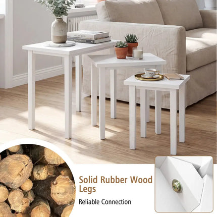 3-Piece Farmhouse Rectangle Side Table Set for Living Room-White Costway