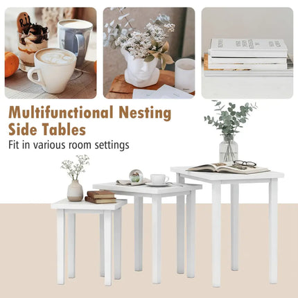 3-Piece Farmhouse Rectangle Side Table Set for Living Room-White Costway