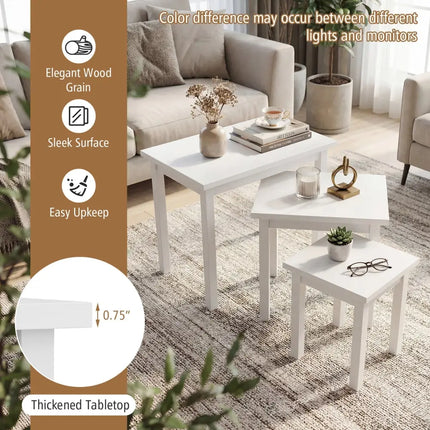 3-Piece Farmhouse Rectangle Side Table Set for Living Room-White Costway