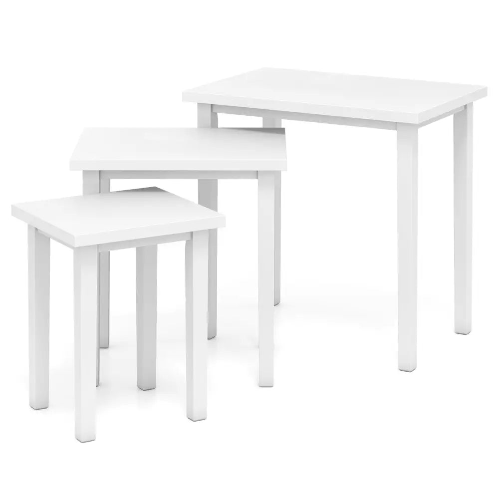 3-Piece Farmhouse Rectangle Side Table Set for Living Room-White - White - End & Side Tables