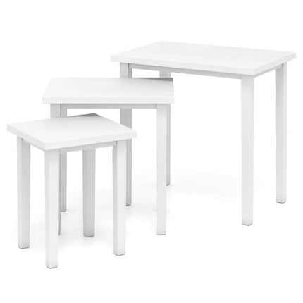 3-Piece Farmhouse Rectangle Side Table Set for Living Room-White Costway