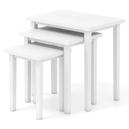 3-Piece Farmhouse Rectangle Side Table Set for Living Room-White Costway
