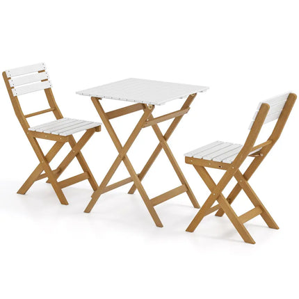 3 Piece Folding Patio Bistro Set with Foldable Design Acacia Wood Porch Chairs and Square Table - Patio Conversation