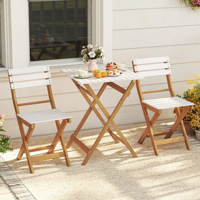 3 Piece Folding Patio Bistro Set with Foldable Design Acacia Wood Porch Chairs and Square Table - Patio Conversation