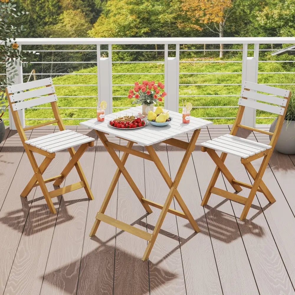 3 Piece Folding Patio Bistro Set with Foldable Design Acacia Wood Porch Chairs and Square Table - Patio Conversation