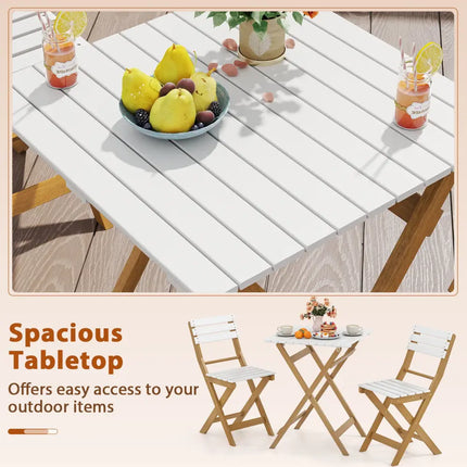 3 Piece Folding Patio Bistro Set with Foldable Design Acacia Wood Porch Chairs and Square Table - Patio Conversation