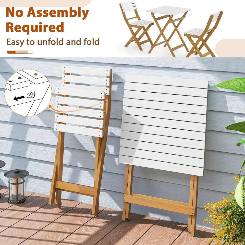 3 Piece Folding Patio Bistro Set with Foldable Design Acacia Wood Porch Chairs and Square Table - Patio Conversation