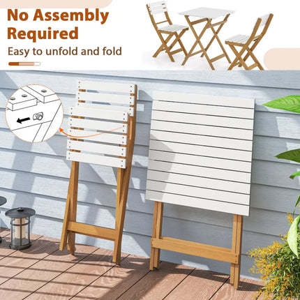 3 Piece Folding Patio Bistro Set with Foldable Design Acacia Wood Porch Chairs and Square Table - Patio Conversation