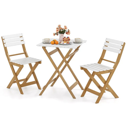 3 Piece Folding Patio Bistro Set with Foldable Design Acacia Wood Porch Chairs and Square Table - Patio Conversation