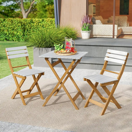 3 Piece Folding Patio Bistro Set with Foldable Design Acacia Wood Porch Chairs and Square Table - Patio Conversation