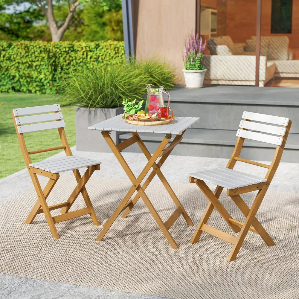 3 Piece Folding Patio Bistro Set with Foldable Design Acacia Wood Porch Chairs and Square Table - Patio Conversation