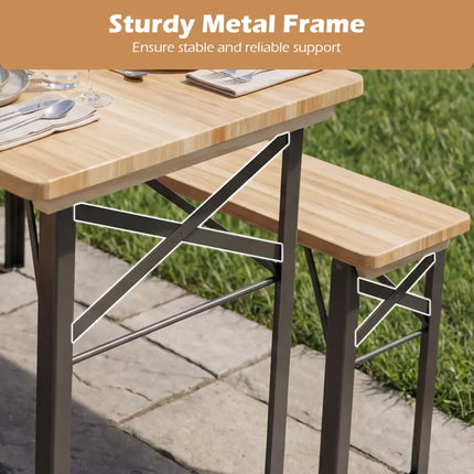 3-Piece Folding Picnic Table with Benches Fir Wood Portable Bear Camping SET-Natural - Black - Patio Dining Sets